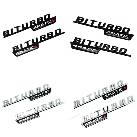 2pcs Car Letters Fender Trim Badge BITURBO 4MATIC Plus Emblem Sticker For Mercedes AMG C43 E43 GLE43