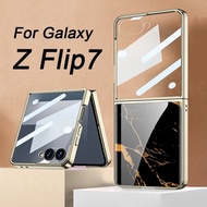 Painted Tempered Glass Case For Samsung Galaxy Z Flip 7 6 Luxury Plating Screen Glass Protective Cov