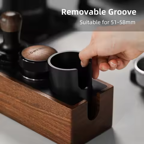 MHW-3BOMBER Espresso Portafilter Holder Wood Tamping Station 51-58mm Universal Tamper Stand with Sil