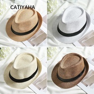 CATIYAHA Straw Panama Cap Unisex Gangster Cap Beach Cowboy Fedora Hat