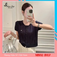 Women's Short-Sleeved Cardigan with Metal Tag QC Minxu Shop TA53