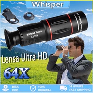 APEXEL 64x Telephoto Phone Lens Zoom Phone Camera Lens/ With Phone Clip / For Taking Photos Videos F