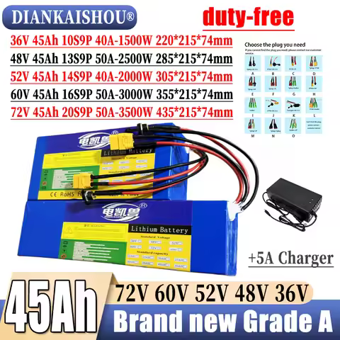 21700 battery pack 36V 48V 52V 60V 72V 45AH Lithium battery 1500W-3500W High Power BMS Applicable to