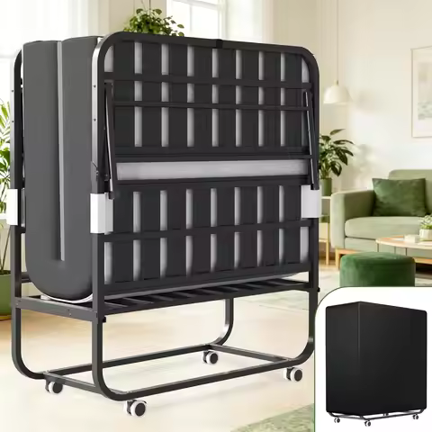 75"x46" Folding Guest Bed 5" Memory Foam Mattress Adjustable Headback Heavy Steel Frame 500LBS Locka