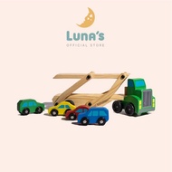 3A Luna'S Mainan Truk Kontainer Dua Dek Mobil Mobilan Mainan Kayu