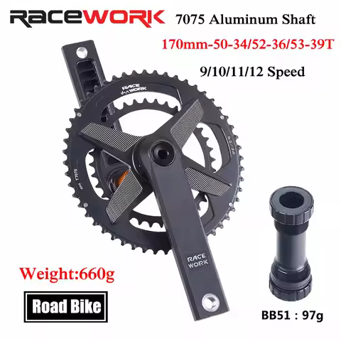 RACEWORK Road Bike Crankset 170mm Chainset Crank 50-34T/52-36T/53-39T Chain Wheel Aluminum Alloy Sha