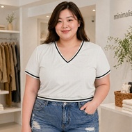 Kathryn Plus Size Ribbed Knit Contrast Binding Top 31093