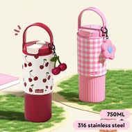 750ml Stainless Steel Car Tumbler Cherry Print and Contrasting Color Design Tumbler Tahan Sejuk Port