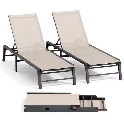 Chaise Lounge Chair Outdoor, Foldable Patio Lounge Chair 2 Sets AssembleFree, Pool Lounge Chairs wit