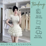 Huong fashion embossed silk lace dress