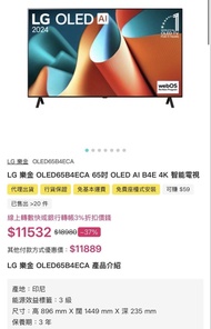 LG 樂金 OLED65B4ECA 65吋 OLED AI B4E 4K 智能電視
