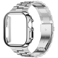 For iWatch Ultra 49mm Band+Case Upgraded Stainless Steel Strap Bracelet PC Case with Tempered Glass Screen Protector Cover