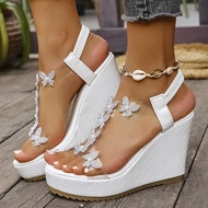 Rhinestone Butterfly Wedge Sandals for Women Transparent Pvc High Heel Platform Sandals Woman Summer