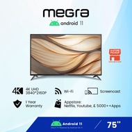 MEGRA Smart TV 75 Inch Android TV LED TV 4K UHD WiFi Television 电视机 75''