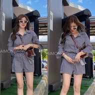 tockrichshop Spinnyhouse กางเกงขากระบอกใหญ่ กางเกงลายริ้ว หน้าเรียบหลังดึงยาง ผ้ายืด ทรงสวยขอบอกเลย 