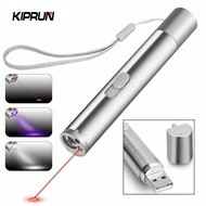 KIPRUN 3 in 1 USB Rechargeable Red Dot Laser Light Super Laser Pointer Pen Cat Pet Toy Red UV Flashl