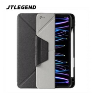 JTLEGEND iPad Pro 2022/2021 Amos 11/10.9吋 相機快取多角度折疊布紋皮套(含Apple pencil槽+磁扣) - 石墨黑