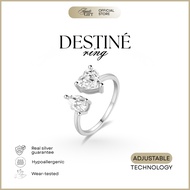 Destine Adjustable Ring - Toi et Silver Ring Pear & HeartMoi - Sterling Silver 925
