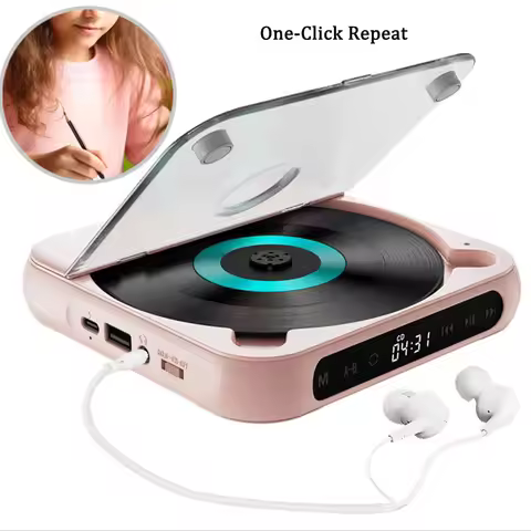 Portable CD Player With 5 Playback Modes Mini Music CD Walkman For Student Men Women Touchscreen Blu