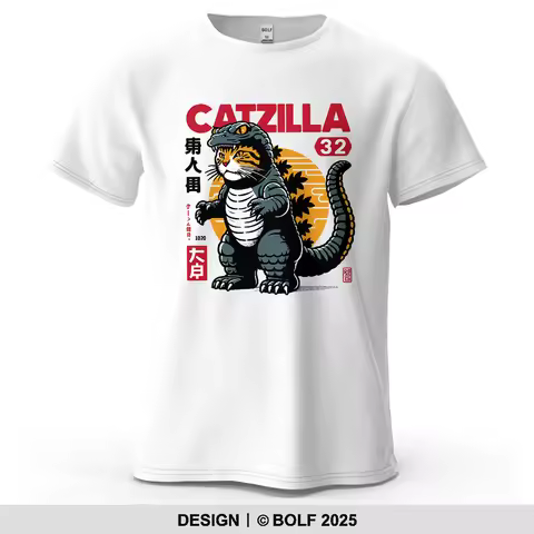 Catzilla Creative Printed Men's T-Shirt 100% Cotton Oversized Playful Graphic Tees for Women Tops Te
