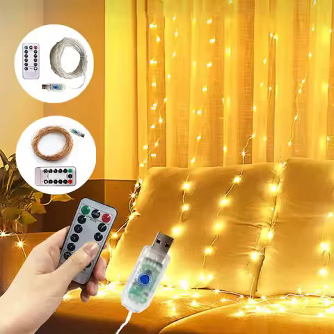 Copper Wire Silver Wire String Lights USB Plug 8 Modes LED DIY Light with Remote Decor Party Wedding