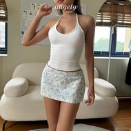 [Peinn] Augety Studio Blue Floral Print Low-Rise Short Skirt, Iris Miniskirt