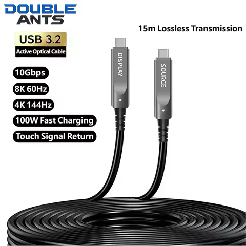 Full-Function USB 3.2 Type-C Optical Fiber Cable 15m 8K@60Hz 4K@144Hz AOC USB C to C Cable for Lapto