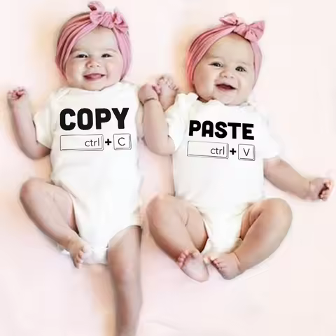 Copy Paste Twin Newborn Toddler Jumpsuit Ctrl+c Ctrl+v Print Funny Baby Clothes Boy Girl Short Sleev