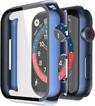 Misxi 2 Pack Hard PC Case with Tempered Glass Screen Protector Compatible with Apple Watch Series 6 SE Series 5 Series 4 40mm, 1 Blue + 1 Transparent