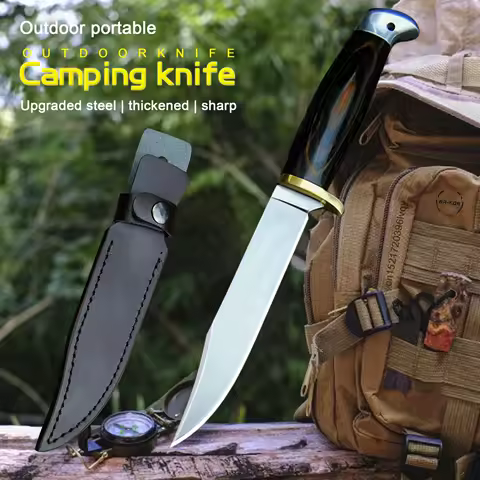 Japan 9CR18MOV outdoor tactical straight knife north American hunting knife ebony all-in-one steel t