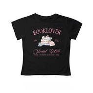 LANCAICAI fashion loose short-sleeved T-shirt with book letter knot print