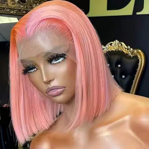 Colored Short Bob Wig Lace Front Wig Grey Pink Straight Human Hair Lace Front Wigs Dark Mint Green13