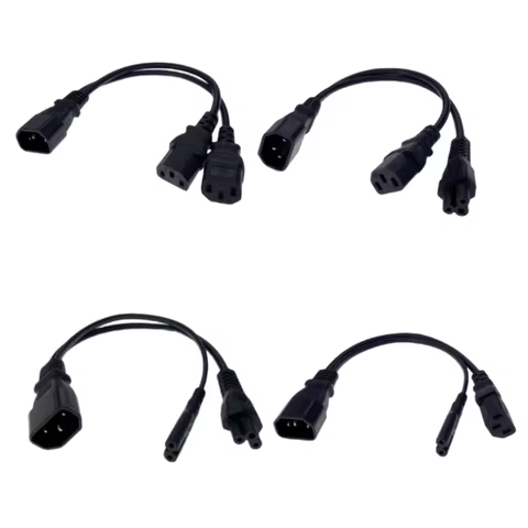 Black IEC320 C14 to 2 C13 C5 C7 C8 UPS PDU Splitter Power Cord 2 in 1 Male to Female Extension Data 
