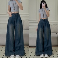 Retro Dark Blue A-Line Front Wide Leg Jeans Q1119 _P7K1