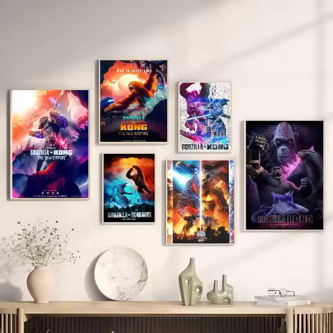 Movie G-Godzilla X Kong Whitepaper Poster Fancy Wall Sticker For Living Room Bar Decoration Aestheti