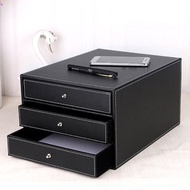 小柑家品 - Gorese 皮文件架 三層文件收納盒 A4文件盒 辦公室 桌面收納櫃 (黑/啡)