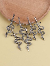 6入組/套時尚的3d電鍍合金老式劍形和蛇形吊墜,可用於項鍊、耳環、鑰匙扣和diy珠寶製作