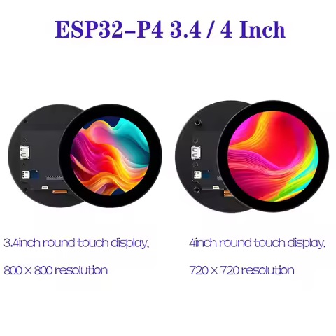 ESP32-P4 3.4/4 Inch Round Touch Display Board 800x800/720x720 | Optical Bonding Glass | Dual Mic | W