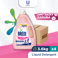 [1 Carton] Breeze 2-in-1 Liquid Detergent Silky Sakura (4x3.6kg)