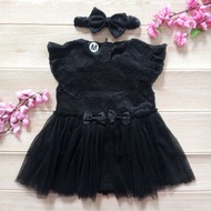 HITAM Baby Girl Dress 6 - 12 Months Black Tile Brukat Birthday Party Dress Free Headband