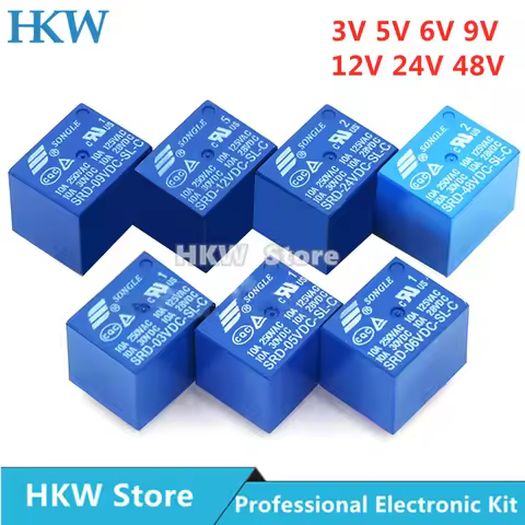 10pcs Relay SRD-03VDC-SL-C SRD-05VDC-SL-C SRD-24VDC-SL-C SRD-12VDC-SL-C 3V 5V 6V 9V 12V 24V 48V 10A 