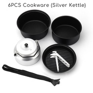 6pcs Outdoor Camping Cookware Kit Aluminum Camping Cooking Set Outdoor Hiking Travel Portable Pot Set for 2-3 Person