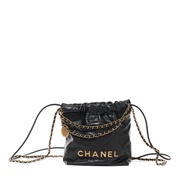 Chanel Black Quilted Calfskin Mini 22 Bag Brushed Gold Hardware