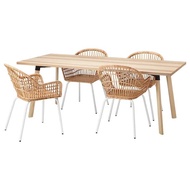 โต๊ะและเก้าอี้ 4 ตัว, ขาว, หวายขาว, 180x90 ซม TINGBY / NILSOVE