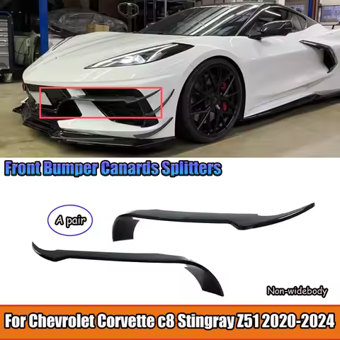 A Pair Car Front Bumper Canards Splitters For Chevrolet Corvette C8 Stingray Z51 2020-2024 Spoiler D