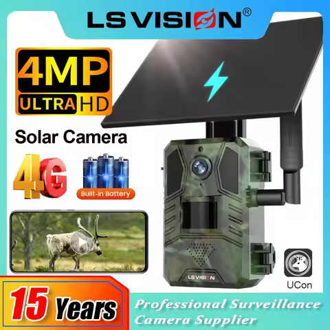 LS VISION 4G SIM Solar Wild Camera Outdoor 4MP Hunting Trail Camera Motion Activated 0.2S Trigger Ni