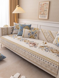 1件波西米亞風格雪花綉織防滑沙發墊,四季通用沙發套,適用於客廳l型組合沙發和1/2/3/4座沙發（單件售賣）