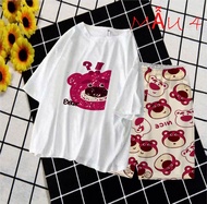 Bộ quần đùi hình gấu dâu nie cho bé gái chất su size từ 9 đến 65kg