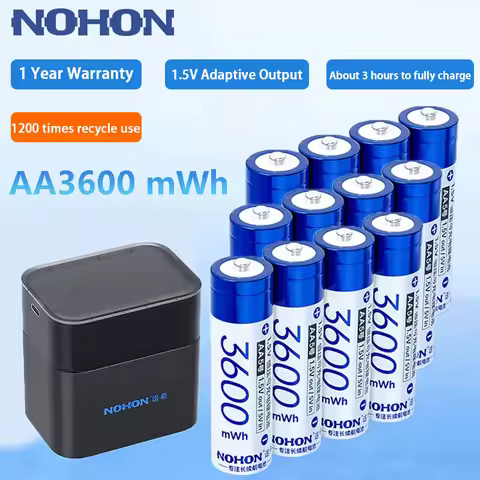 Nohon 1.5V Original Rechargeable Battery AA 3600mWh AAA1300mWh With Charging Case for Clock Video Ra