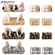 DREAMFOREST 3pcs Set Cute Cat Ear Plush Hairband Elastic Wrist Strap For Women Girls Makeup Washing 